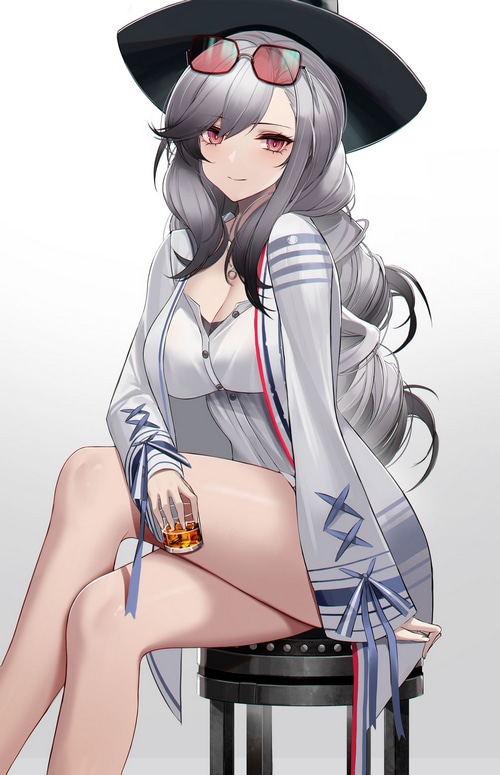 Azur Lane Dunkerque with alcohol and sunglasses
