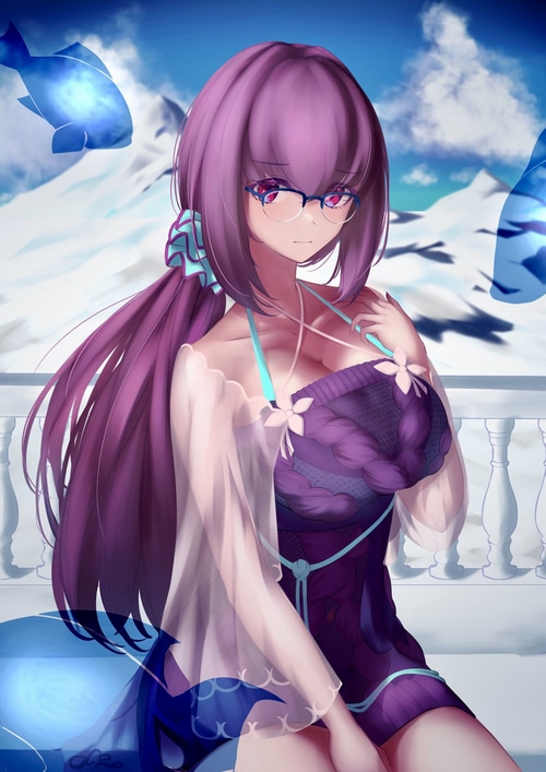 Scathach Skadi in Swimwear with Mountains and Fish