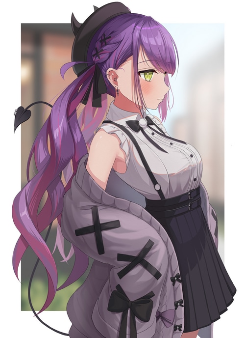 Tokoyami Towa fan art with purple hair and green eyes