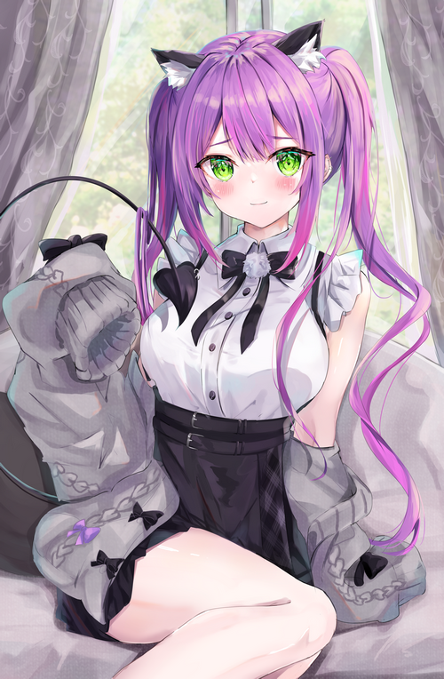4K Tokoyami Towa fan art with purple hair and green eyes