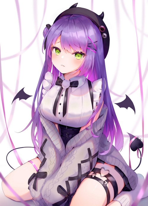 Tokoyami Towa in a Maid Outfit with Purple Hair