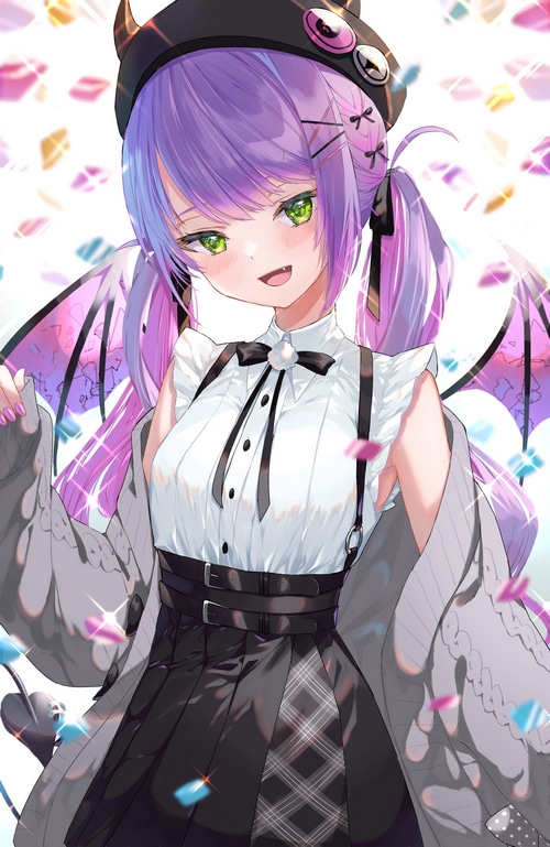 Tokoyami Towa fan art with purple hair and bat wings