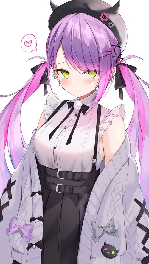 Tokoyami Towa fan art with purple twintails and horns