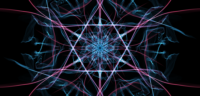 Symmetrical abstract fractal lines in blue and pink
