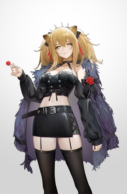 Anime girl with blonde hair and animal ears holding a lollipop
