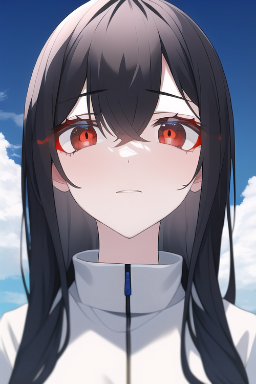 Anime girl with red eyes and black hair