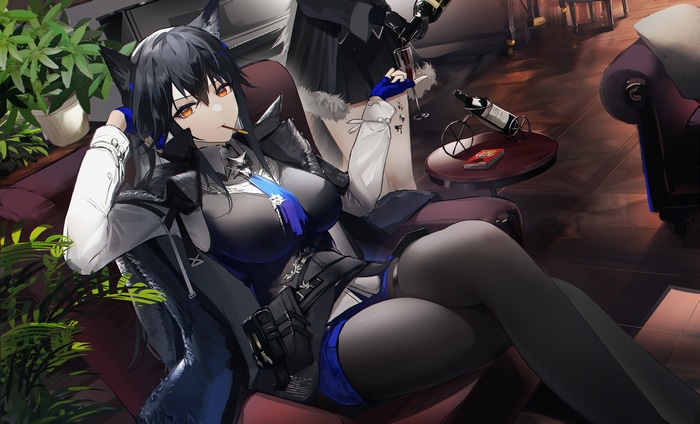 Texas from Arknights drinking wine