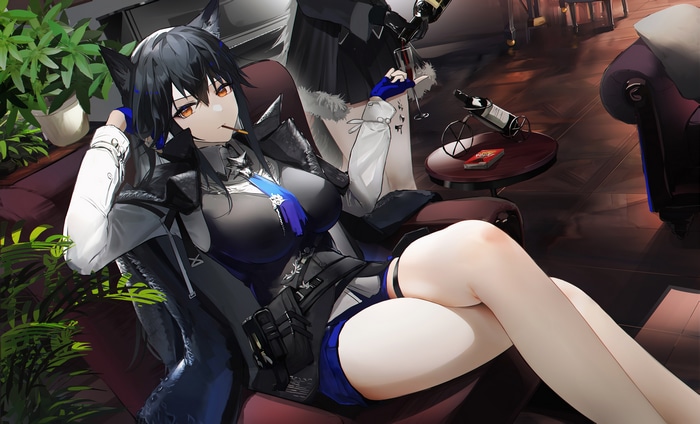 Texas from Arknights drinking wine