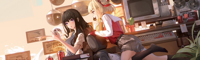 Lycoris Recoil's Nishikigi Chisato and Inoue Takina with Controllers