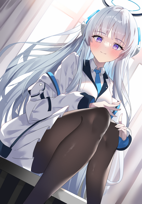 Blue Archive girl with purple eyes and pantyhose