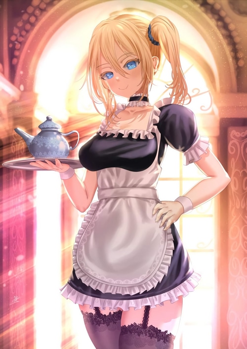 Hayasaka Ai in a maid outfit holding a teapot