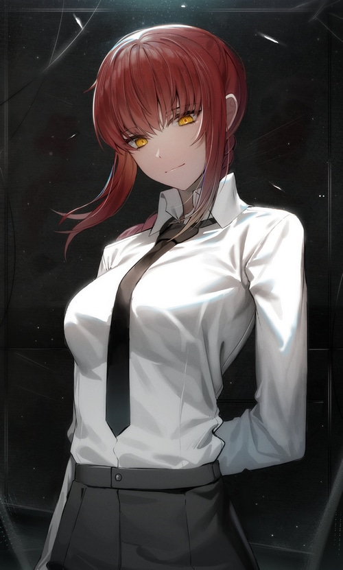 Makima from Chainsaw Man in a white shirt and tie