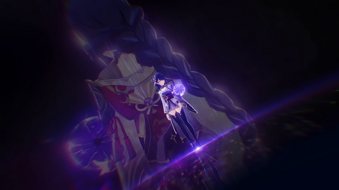 Raiden Shogun from Genshin Impact with purple energy