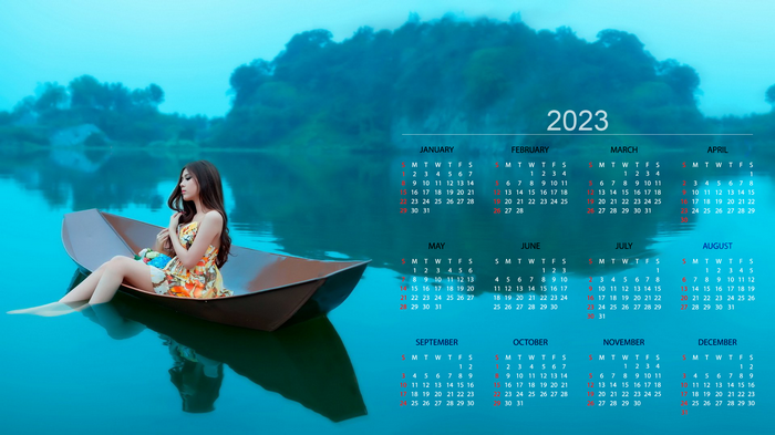2023 Calendar with Woman in Boat
