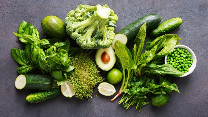 4K: Assortment of fresh green vegetables and fruits
