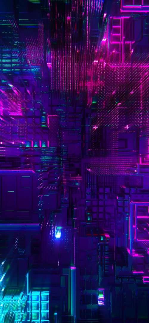 Cyberpunk abstract digital art with neon lights