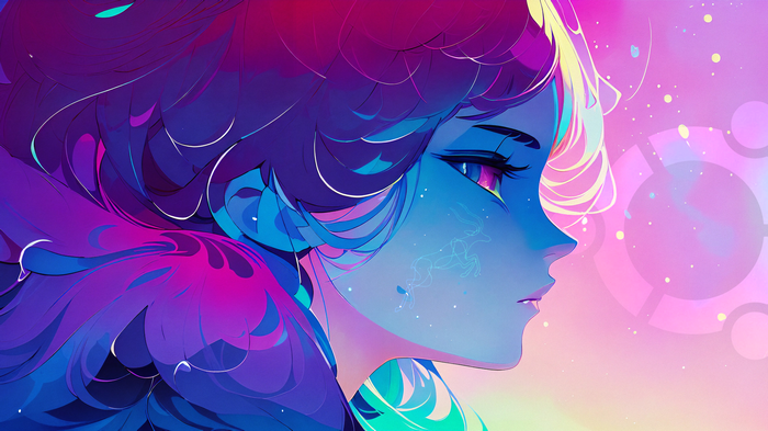 4K anime profile of a woman with colorful hair
