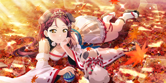 Sakurauchi Riko with a Pug in Fall