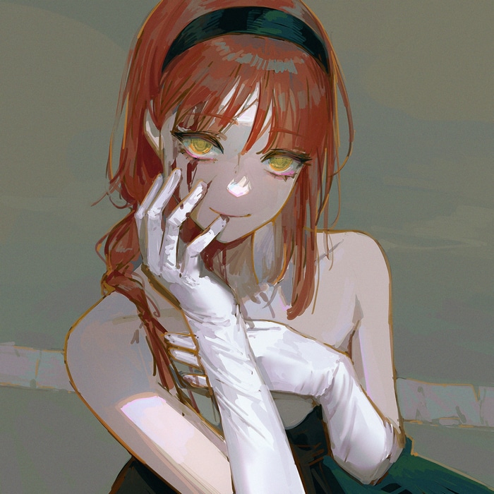 Makima with yellow eyes and blood