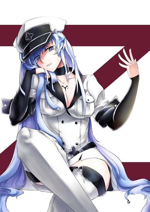 Esdeath from Akame Ga Kill! with blue hair and blue eyes