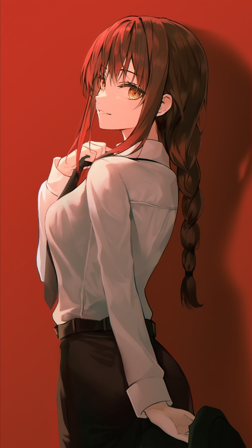Makima from Chainsaw Man with yellow eyes and braids