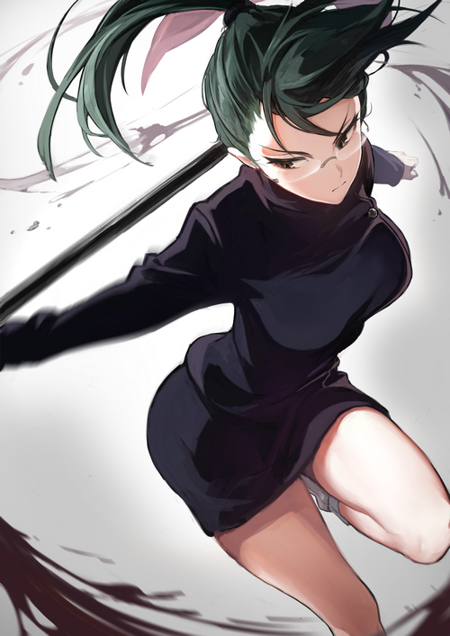 Maki Zenin from Jujutsu Kaisen with glasses and ponytail