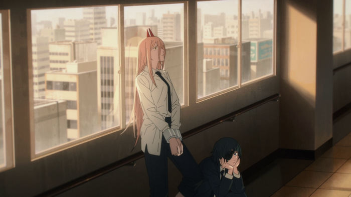 Chainsaw Man anime screenshot with Power and Aki