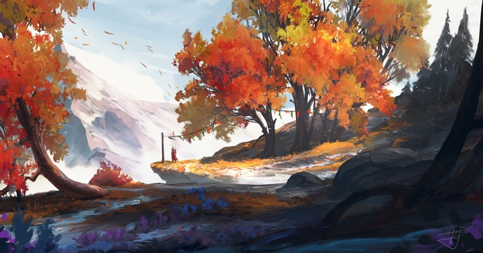 Max Suleimanov's autumn landscape with mountains and trees