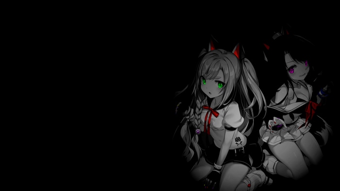 4K, black background, braids, cat girl, cleavage, selective coloring ...