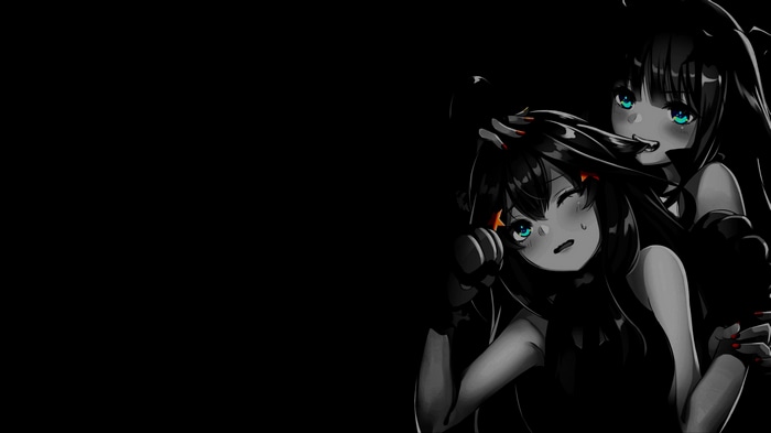 4K anime girls biting each other monochrome