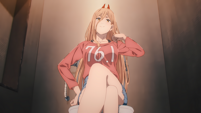 Power from Chainsaw Man sitting on a toilet