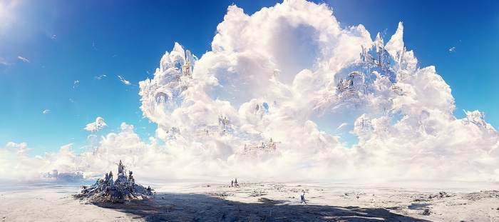 Fantasy art of a sky palace in the clouds