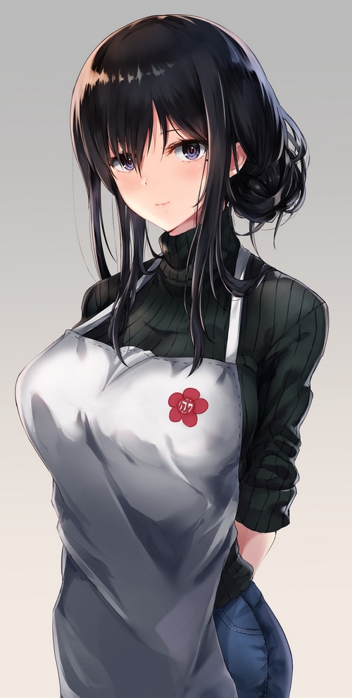 Anime girl wearing an apron and turtleneck