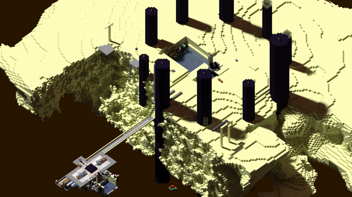 Minecraft End Dimension with End Pillars and Structures