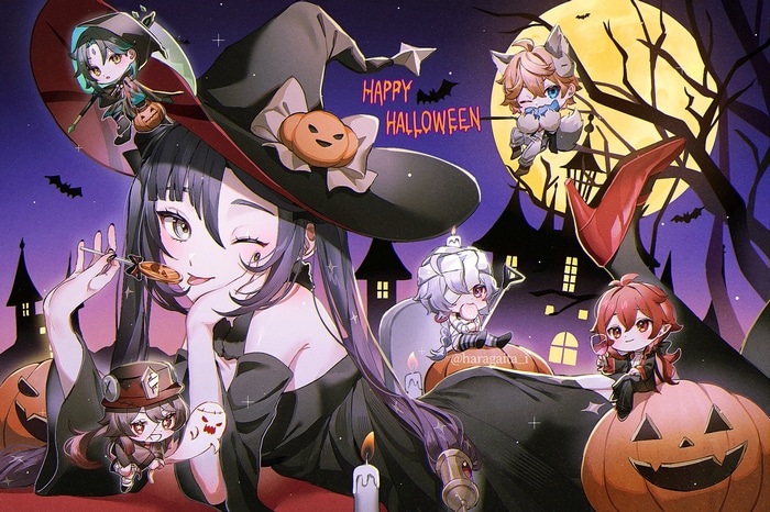 Genshin Impact Halloween Chibi Characters with Mona