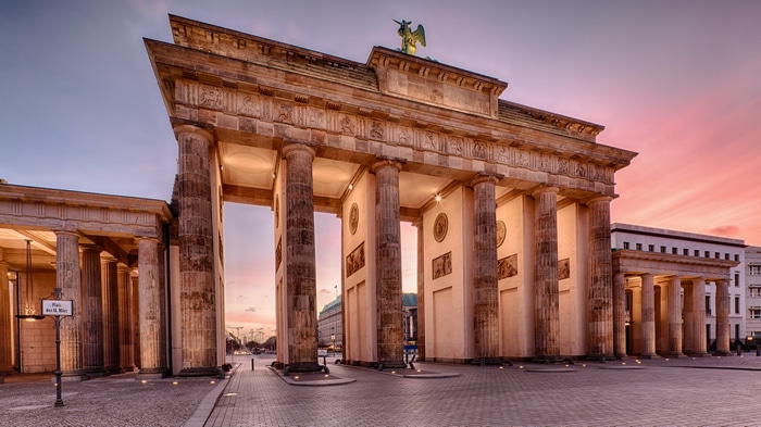 Brandenburg Gate in Berlin, Germany at sunset