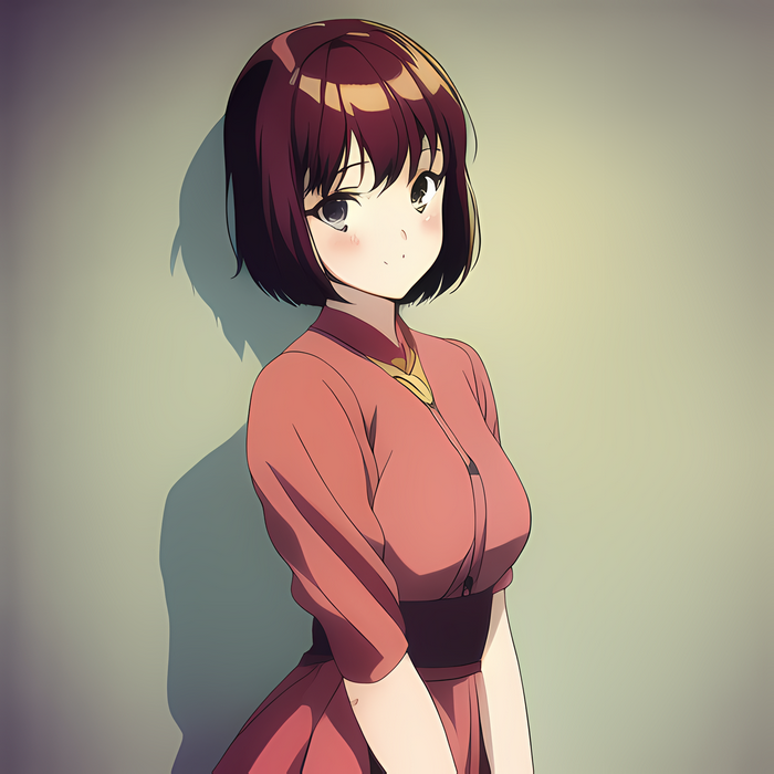 Anime girl in red dress with shadow