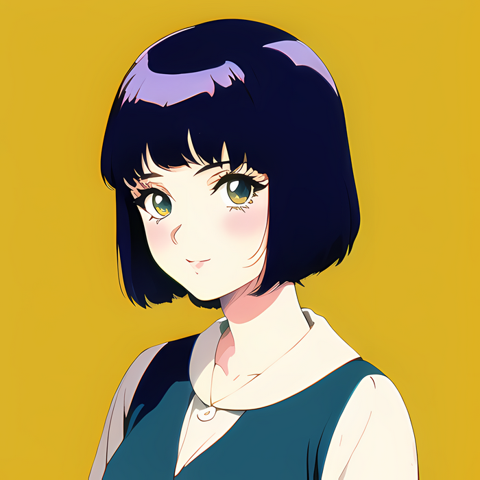 Anime girl with short dark hair and green eyes