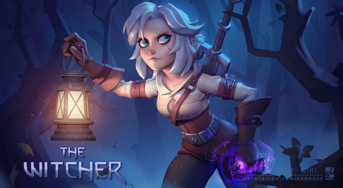 The Witcher: Ciri with a Lantern in a Forest