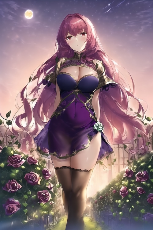 Scathach from Fate/Grand Order in a rose garden