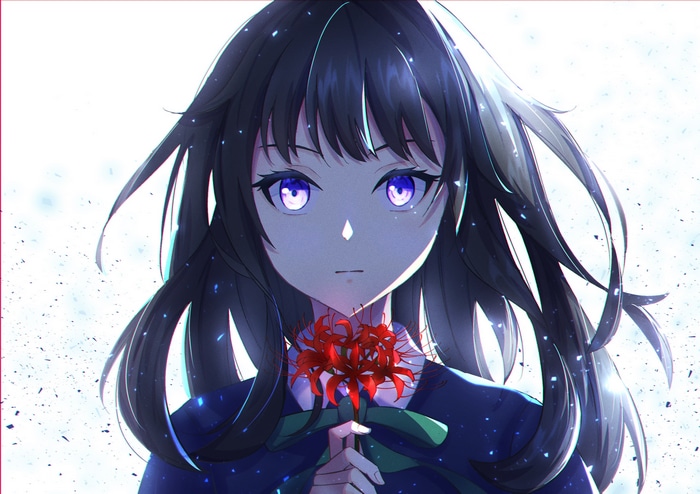 Inoue Takina holding red spider lilies