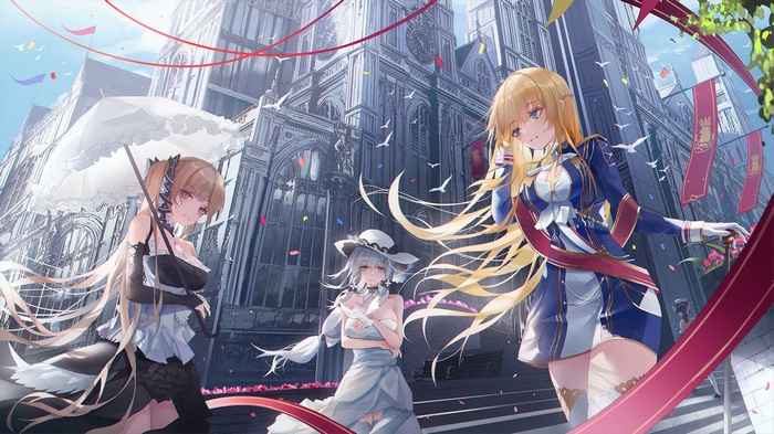 Azur Lane characters Formidable, Illustrious, and a third girl