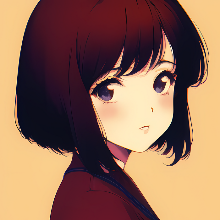 Anime girl with short dark hair and purple eyes