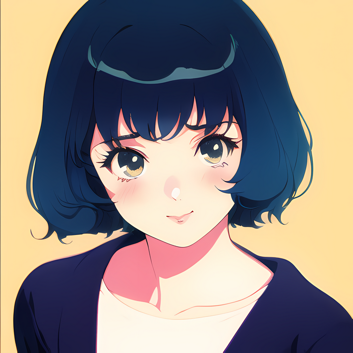 Anime girl with blue hair and yellow background