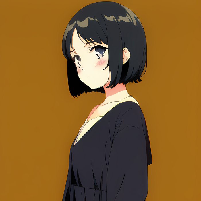 Anime girl with black hair on orange background