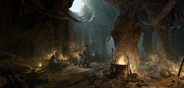 4K Fantasy Cave Dwelling with Figures