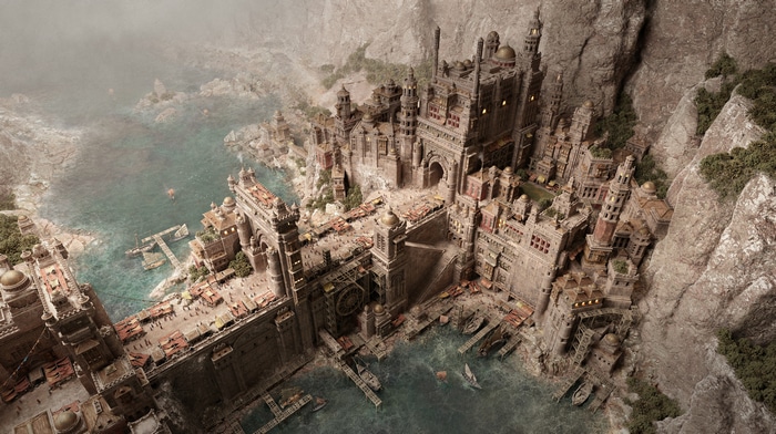 4K Fantasy Cityscape by the Sea