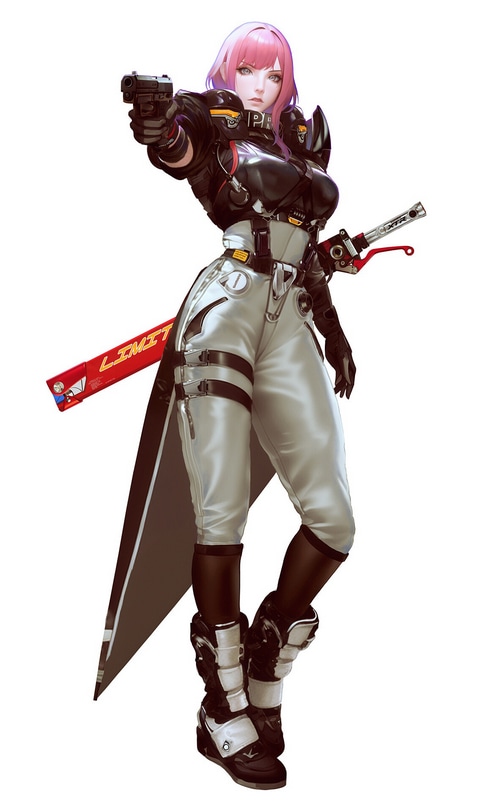 Guilty Crown warrior with pink hair holding a pistol