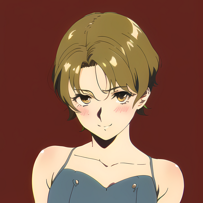 Anime girl with short brown hair smiling