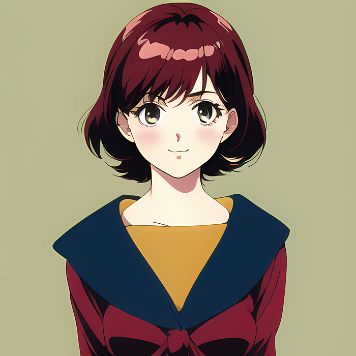 Anime girl with short dark hair smiling